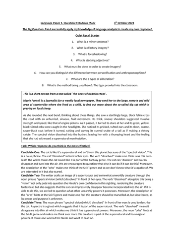 Language Paper 1, Question 2: Bodmin Moor