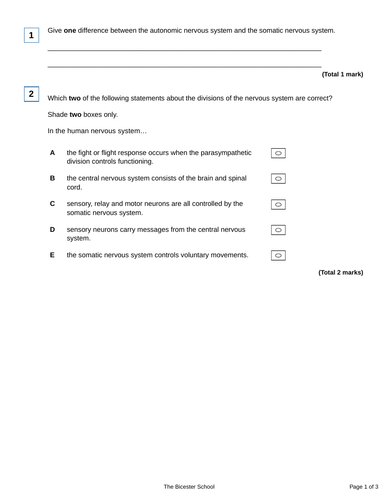 AQA A-Level Psychology Biopsychology – The Nervous System | Teaching ...