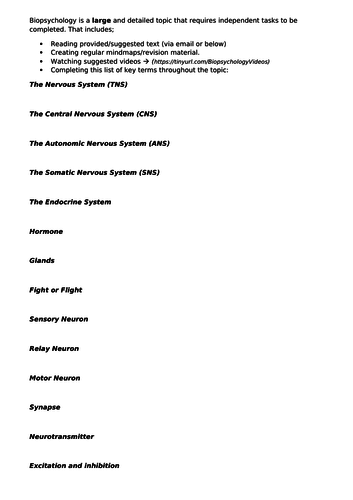 AQA A-Level Psychology Biopsychology – The Nervous System | Teaching ...