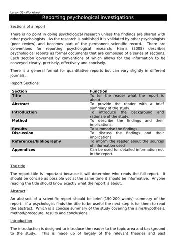 AQA A-Level Psychology Research Methods – Reporting Investigations ...