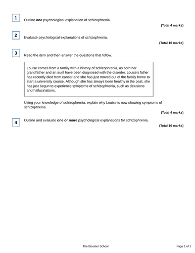 a level psychology schizophrenia essays