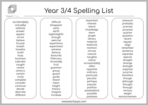 NEW-Year 3/4 Spelling List | Teaching Resources