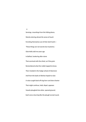 Seamus Heaney: Glanmore Sonnets WJEC | Teaching Resources