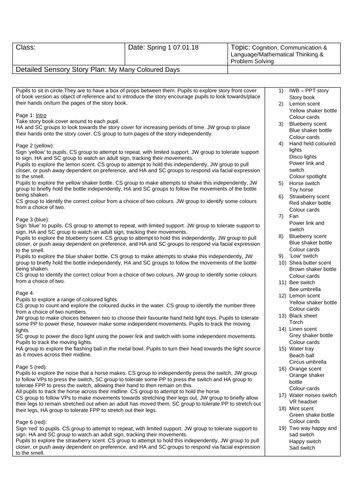 My Many Coloured Days Sensory Story Plan