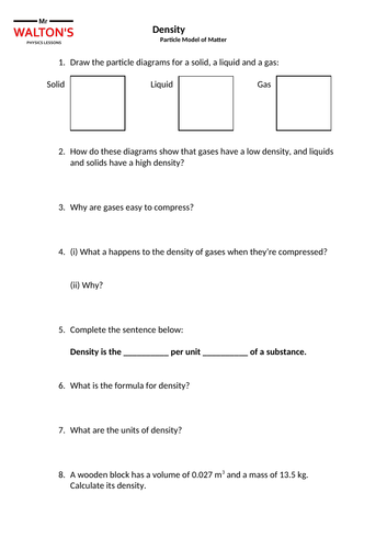 Density for GCSE Science worksheet and video | Teaching Resources