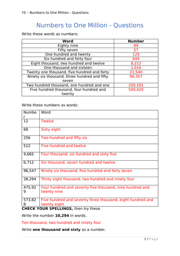 Y5 Maths - Numbers to One Million