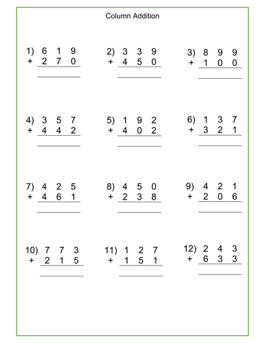 Column Addition (2 & 3 digit numbers) | Teaching Resources