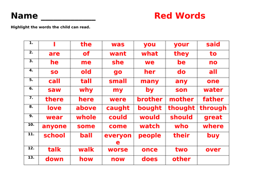 Read Write Inc Red Words Teaching Resources
