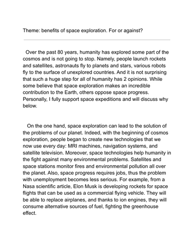 space exploration for and against essay