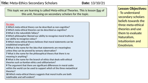 Ethical Language: Meta-Ethics Secondary Scholars