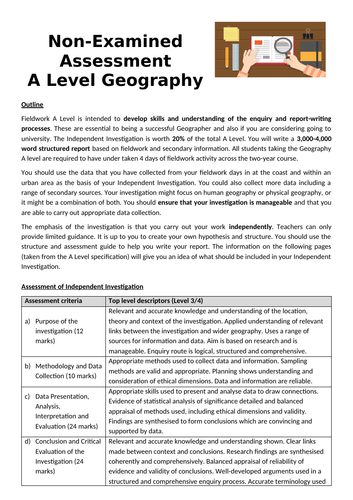 ocr a level geography coursework mark scheme