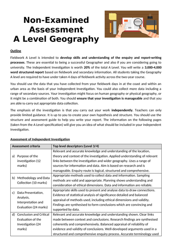 a level geography coursework percentage