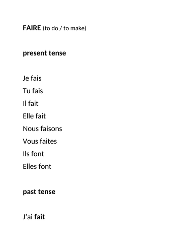 gcse-verb-revision-faire-conjugation-of-present-and-past-tense-phrases-with-faire