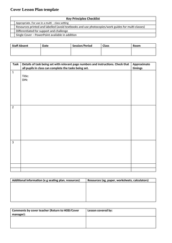 Cover Lesson Plan Template Teaching Resources