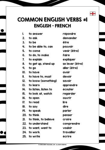 English Verbs List For French Speakers Freeibe #1 | Teaching Resources