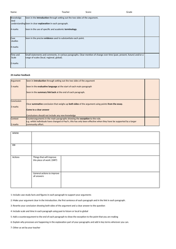 Differentiated essay plans - 20 markers A level | Teaching Resources