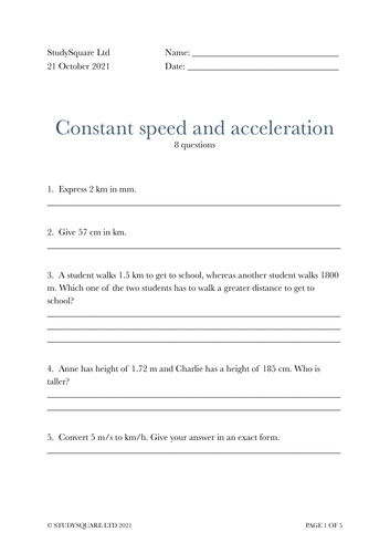 SQA Higher Physics Constant speed and acceleration Slides, Worksheet ...