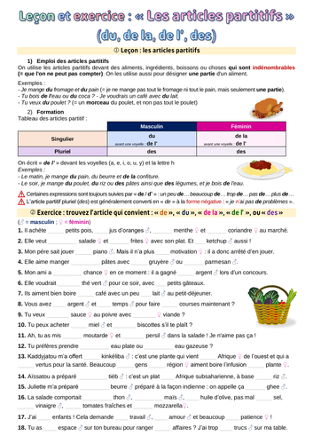 [French A2] partitive articles (articles partitifs) : de, de la, du, de ...