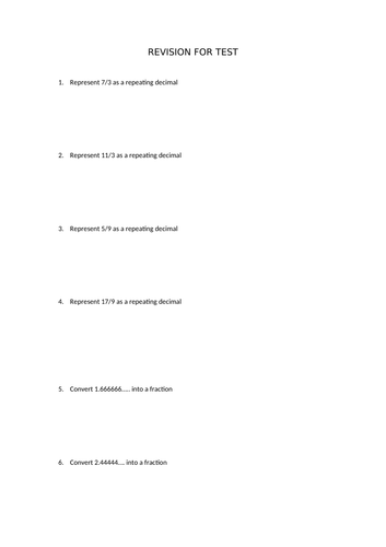 Revision on Numbers(Algebra) | Teaching Resources