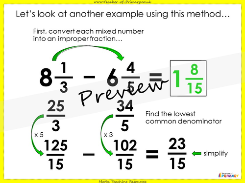 Subtracting Mixed Numbers Year 6 Teaching Resources