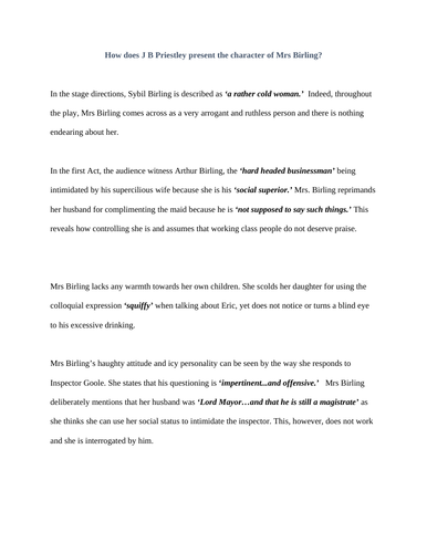 mr birling grade 9 essay pdf