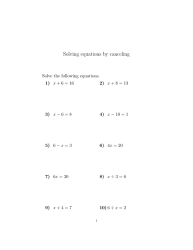 Solving equations by cancelling worksheet (with solutions) | Teaching ...