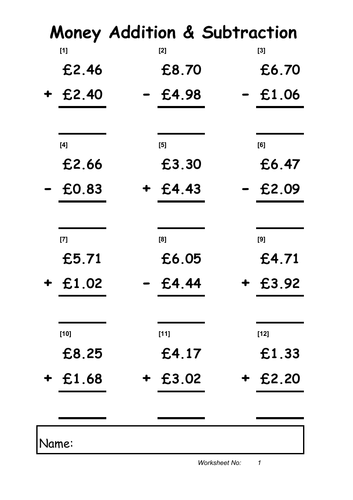 Adding And Subtracting Money Worksheets Grade 4