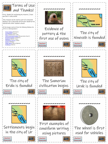 Ancient Mesopotamia Timeline Display Research and Sorting Activity