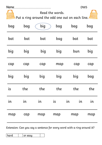 Read Write Inc Ditty Sheet 5 Odd One Out worksheet print font version ...