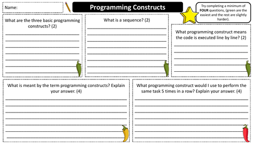 Programming Constructs - Computer Science - Worksheet | Teaching Resources