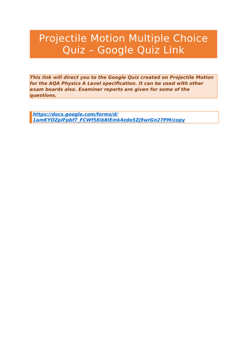 Projectile Motion Google Quiz Multiple Choice