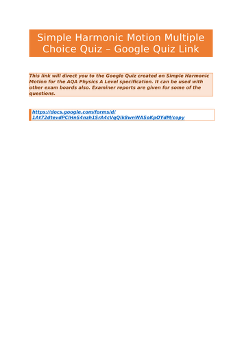 Simple Harmonic Motion Google Quiz Multiple Choice