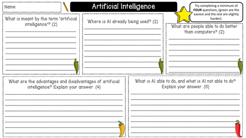 Artificial Intelligence - Worksheet | Teaching Resources