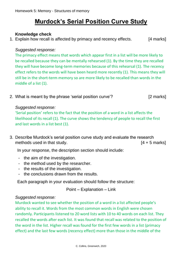 AQA GCSE Psychology - Murdock's serial position curve study (Memory ...
