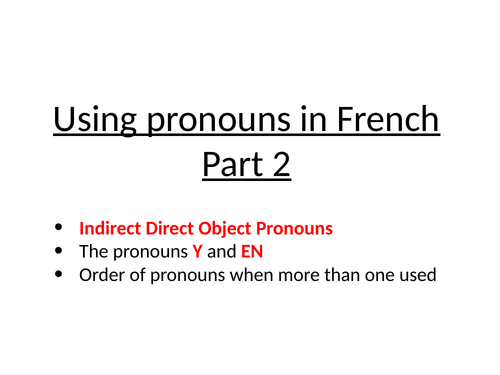 09 French Indirect Object Pronouns Y EN Teaching Resources