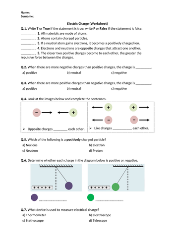 Electric Charge - Worksheet | Printable and Distance Learning