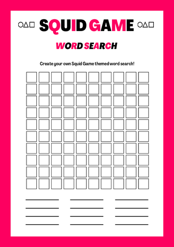 Squid Game Create Your Own Word Search - Fun Activity