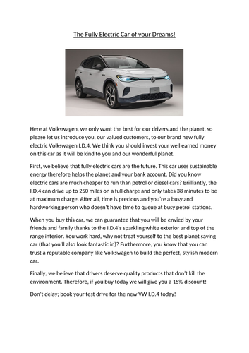 essay about car advertisement