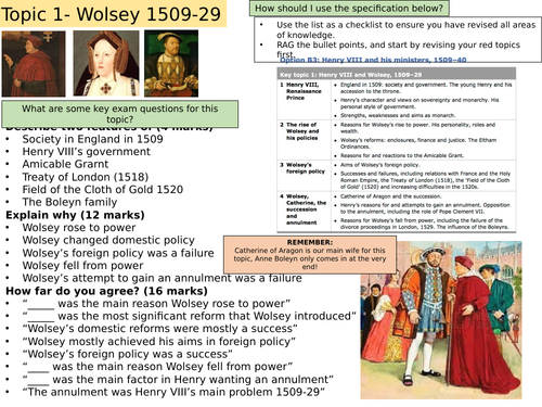 Henry VIII and his Ministers (Edexcel) Question Overview | Teaching ...