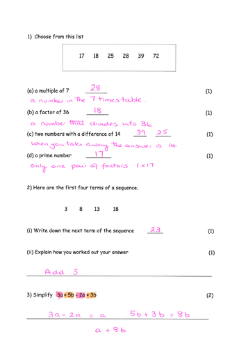 Maths Assesssment/Home Learning | Teaching Resources