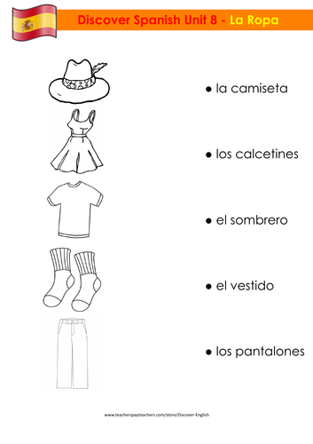 Spanish Clothing Worksheet FREE La Ropa Teaching Resources