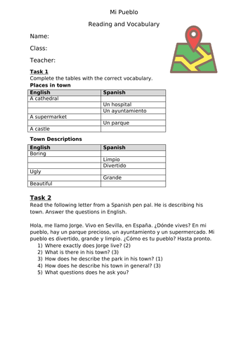 Mi Pueblo Reading Worksheet