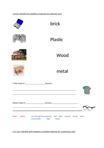 Science lesson -identify and compare suitability of materials: PPT and ...