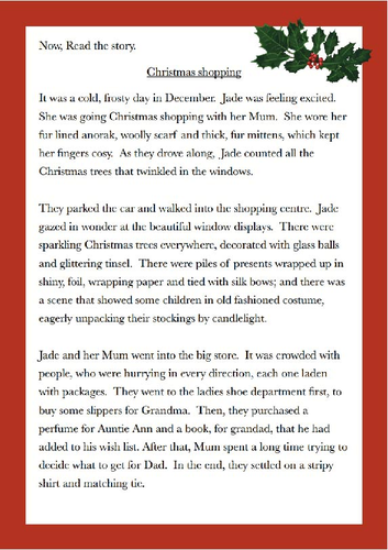 Christmas Shopping Comprehension and Story Writing Prompt (6-9 years ...