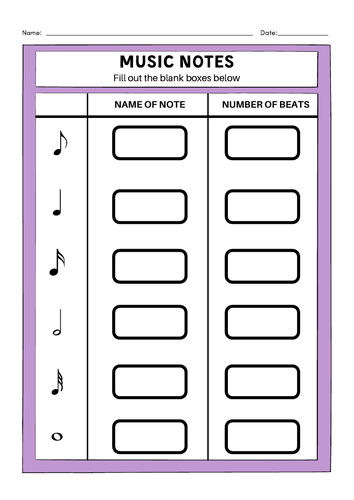 Music Notes - Worksheet | Teaching Resources
