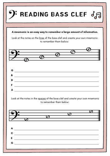 Reading Bass Clef Worksheet Teaching Resources 8788