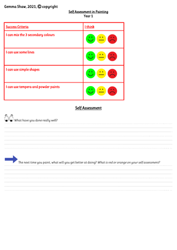 Painting self assessment sheets Y1 - Y6 | Teaching Resources