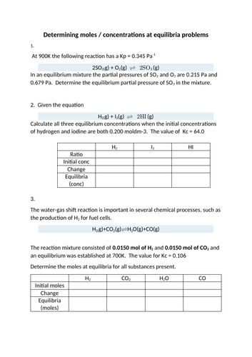 Calculating Kc practice questions. | Teaching Resources