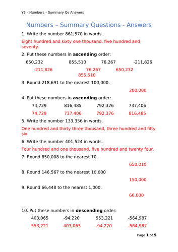 Y5 Maths - Number - Mixed Questions