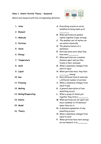 Kinetic Particle Theory - Chemistry Keyword List | Teaching Resources